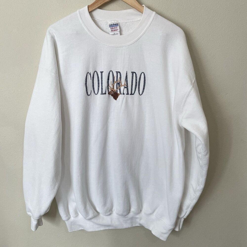 Vintage 90s Colorado Elk Embroidered Crewneck Sweatshirt Gildan Mens XL White